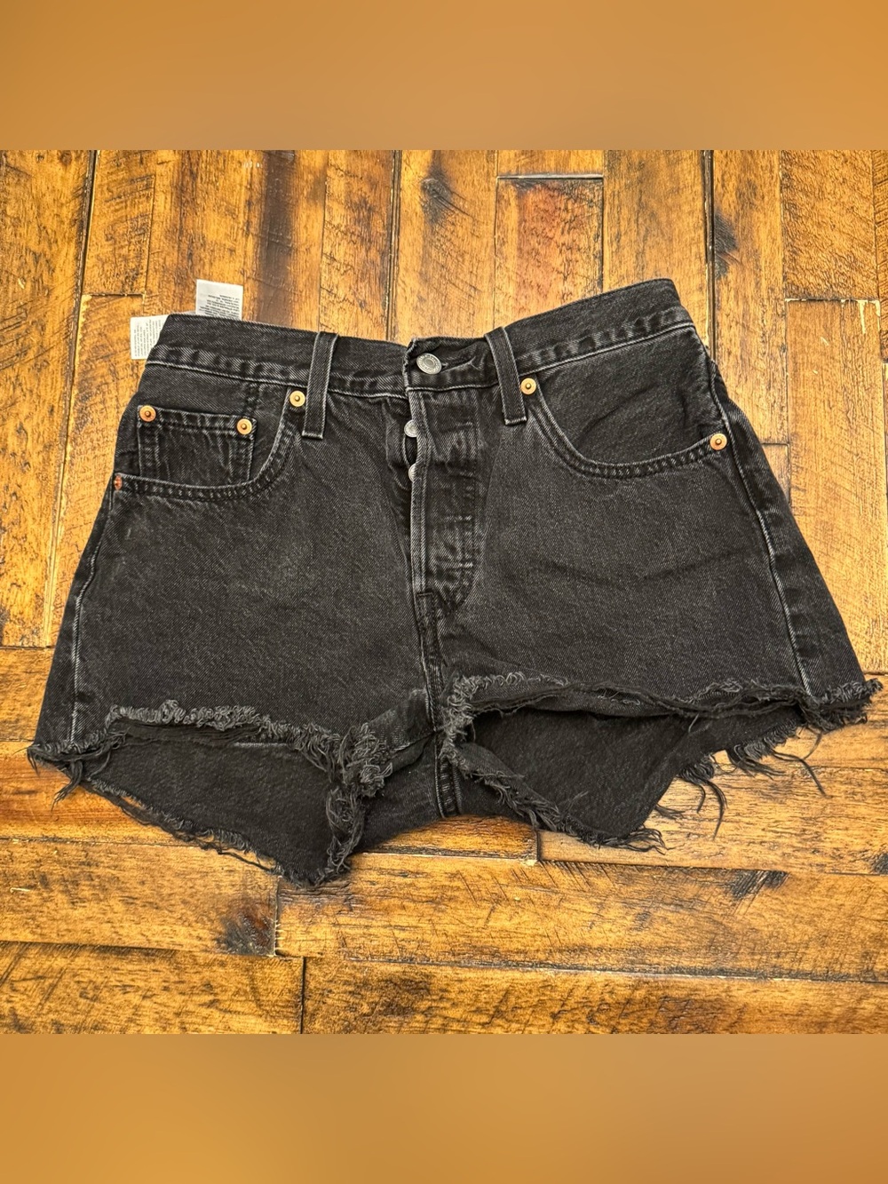 Levi’s 501 Original High Rise Cutoff Denim Shorts Black Gray W27 button fly